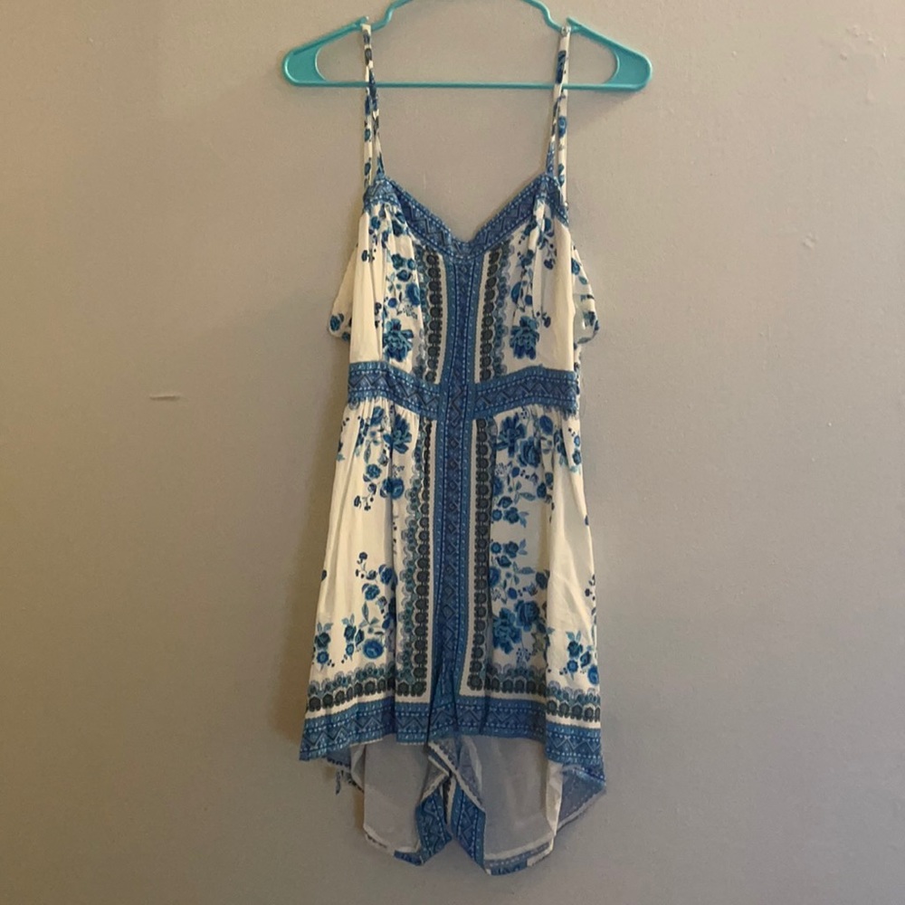 Blue and White Floral Romper